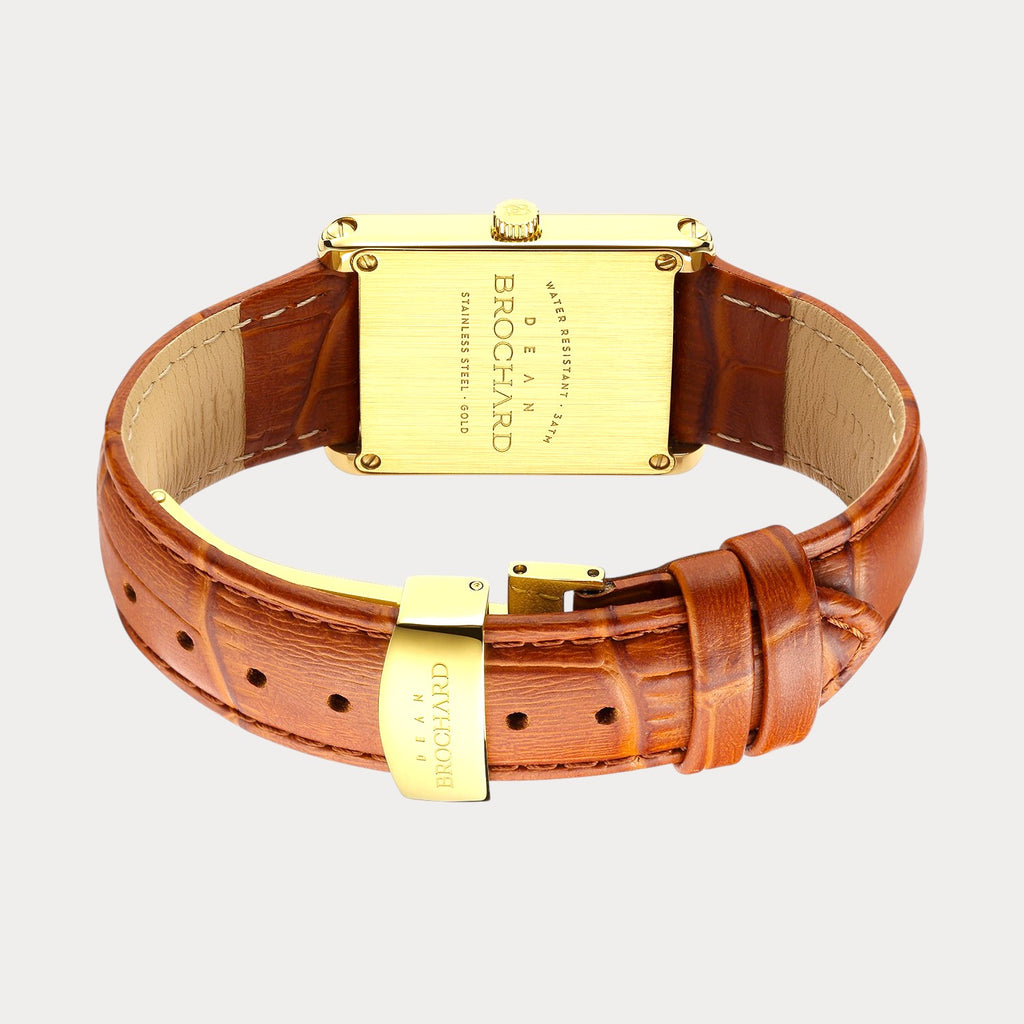 REVEUSE LEGENDE GOLD 26MM WITH SAVOUREUX LIGHT BROWN CROCO