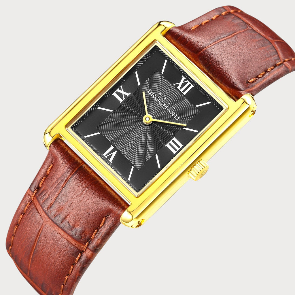 REVEUSE  CLASSIQUE GOLD 23MM WITH TENTANT DARK BROWN CROCO