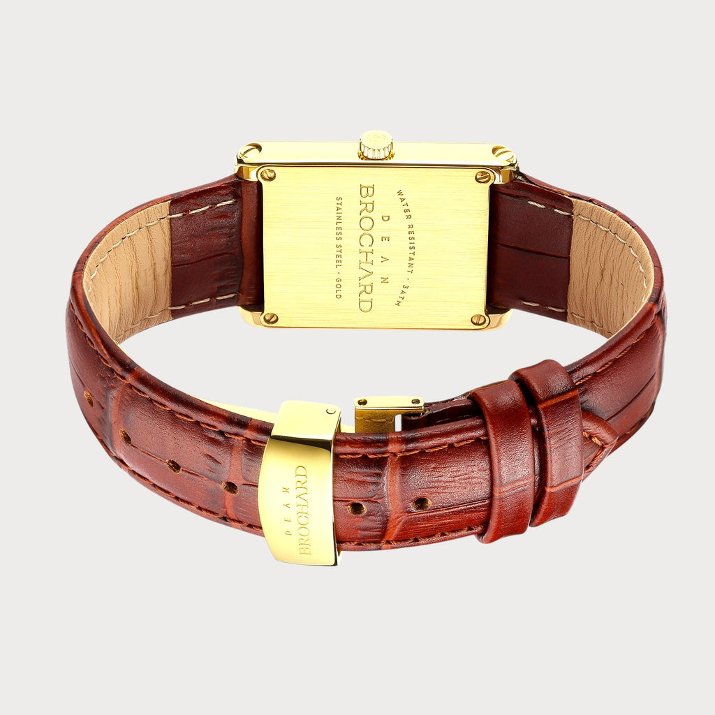 REVEUSE  CLASSIQUE GOLD 23MM WITH TENTANT DARK BROWN CROCO