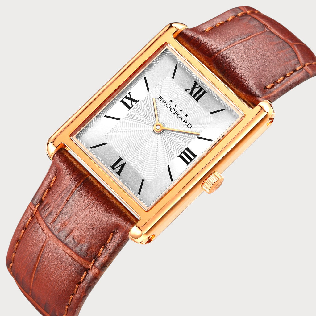 REVEUSE  CLASSIQUE ROSE GOLD 23MM WITH TENTANT DARK BROWN CROCO