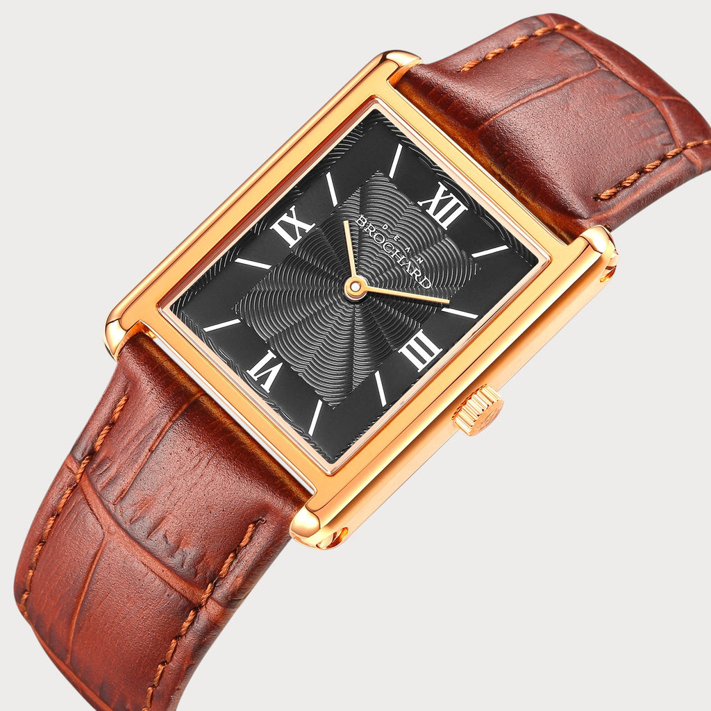 REVEUSE  CLASSIQUE ROSE GOLD 23MM WITH TENTANT DARK BROWN CROCO