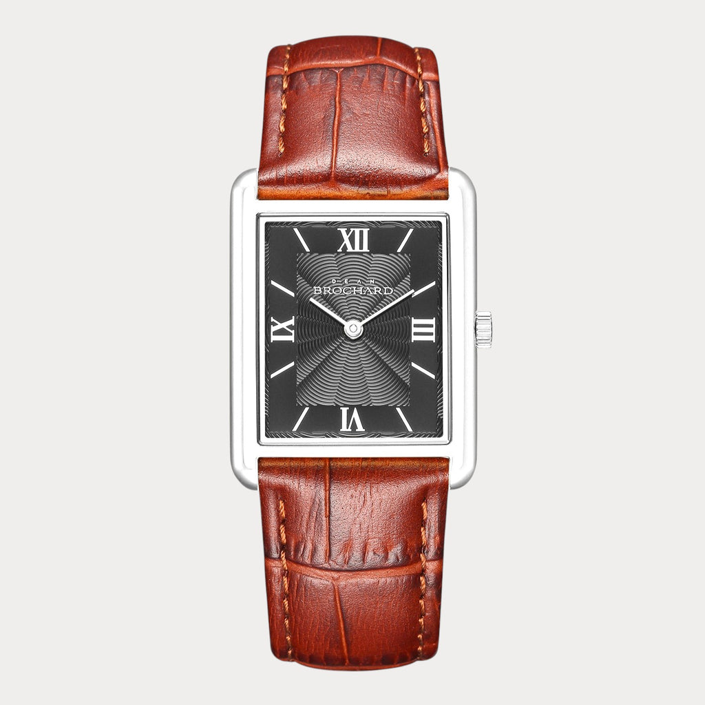 REVEUSE CLASSIQUE SILVER 26MM WITH TENTANT DARK BROWN CROCO