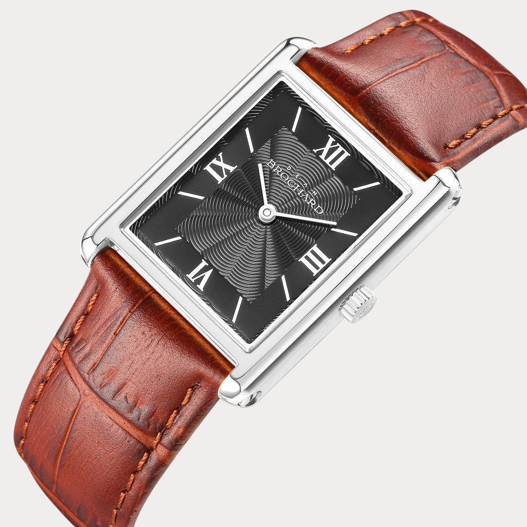 REVEUSE CLASSIQUE SILVER 26MM WITH TENTANT DARK BROWN CROCO