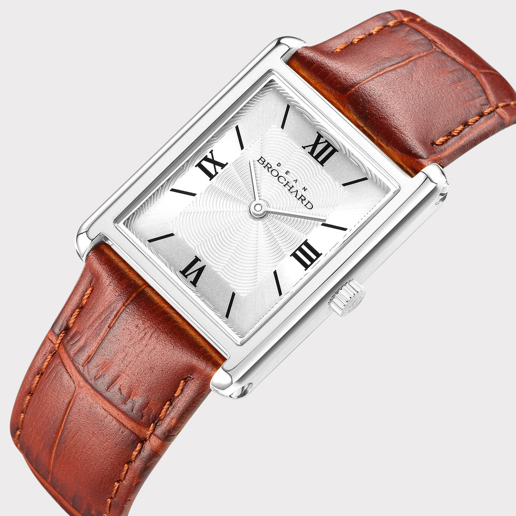 REVEUSE CLASSIQUE SILVER 26MM WITH TENTANT DARK BROWN CROCO